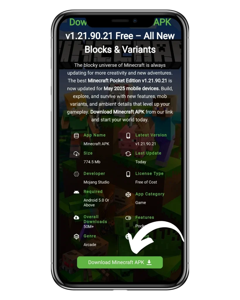 download link to save the Minecraft APK file